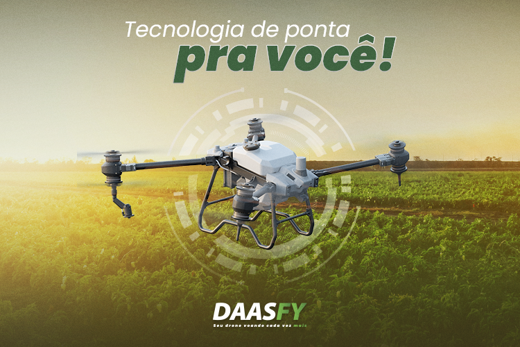 Imagem com drone central com o escrito "Tecnologia de ponta pra você!". 